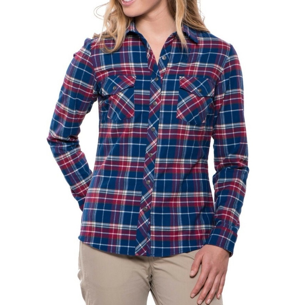 KUHL Alina Flannel Button Shirt Long Sleeve Plaid Blue Red Gorpcore Outdoor-S